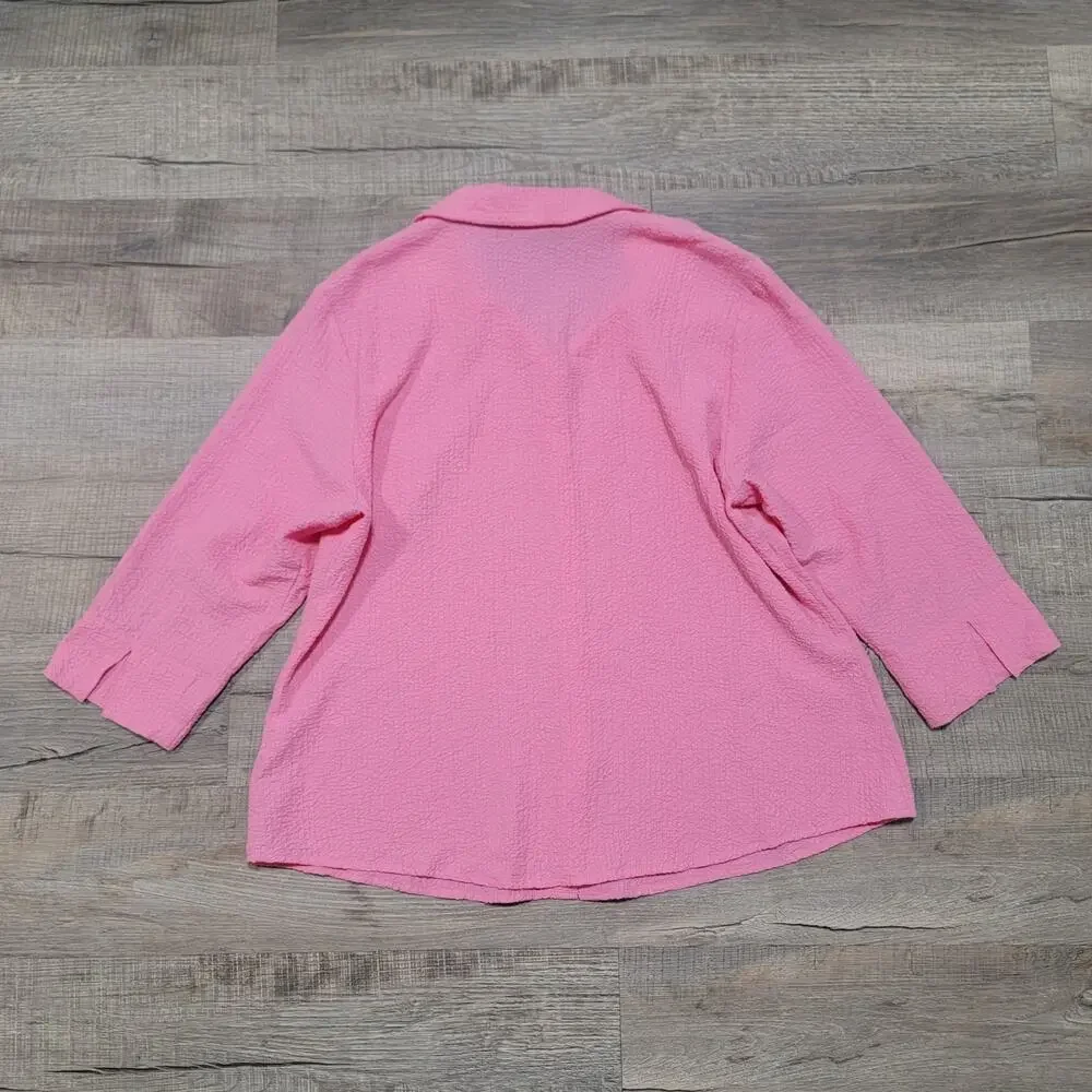 ALC Pink Crinkle Button Up Shirt Plus Size 1X Contemporary Art to Wear Unique - Picture 2 of 5